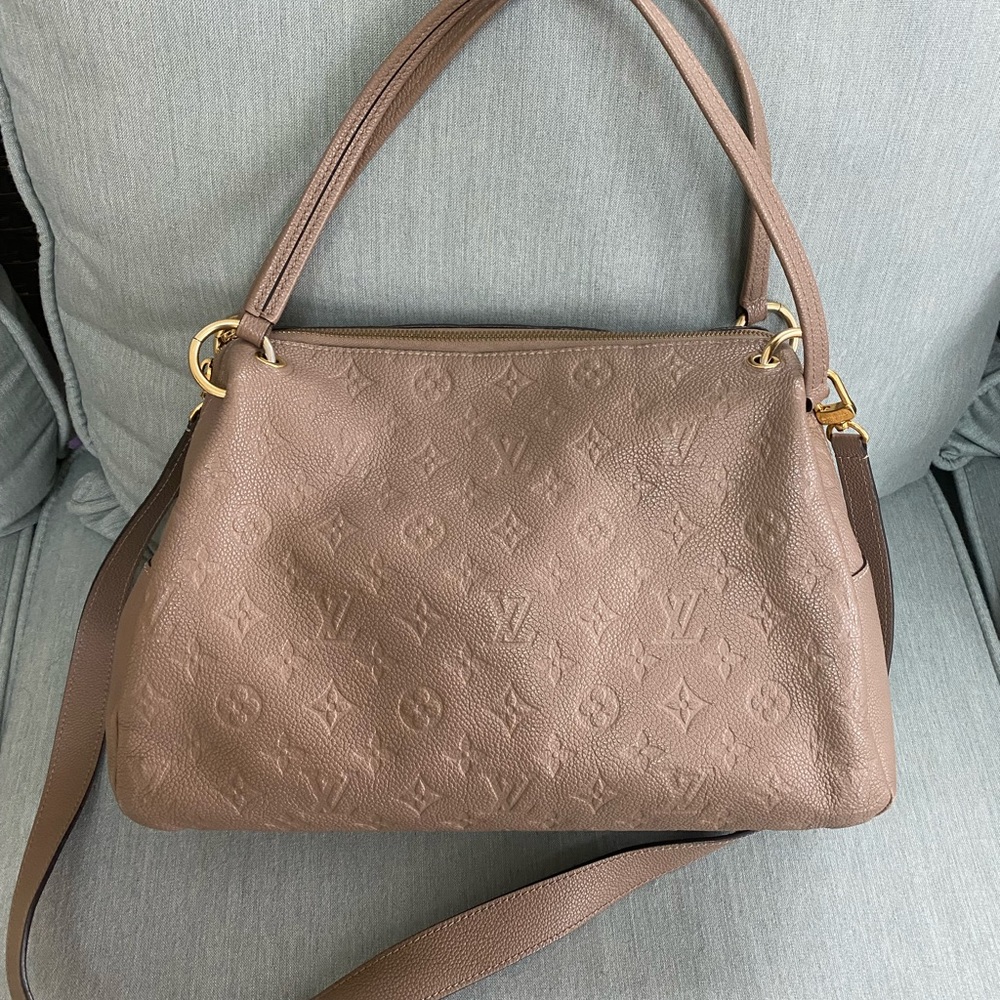 Vuitton taupe ponthieu guc shoulder bag purse empreinte leather gold
